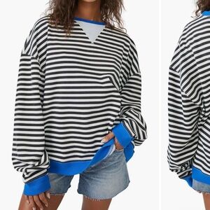 Free People Oversize Stripe Sweatshirt Black Combo (B&W with blue detail)